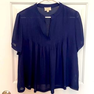 NWOT Navy Blue Blouse w Pleat Detail M